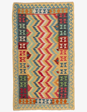 3' 8 x 6' 3 Hand Woven Kilim Maymana Wool Runner Rug