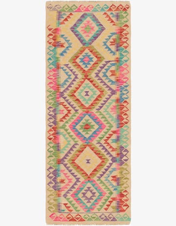 2' 3 x 6' 5 Hand Woven Kilim Maymana Wool Runner Rug