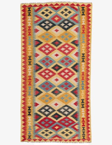 3' 5 x 6' 9 Hand Woven Kilim Maymana Wool Runner Rug
