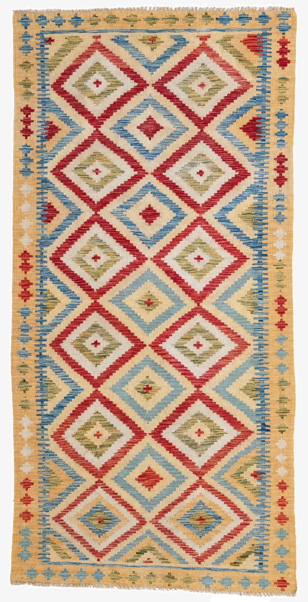 3' 3 x 6' 7  Hand Woven Kilim Maymana Wool Runner Rug