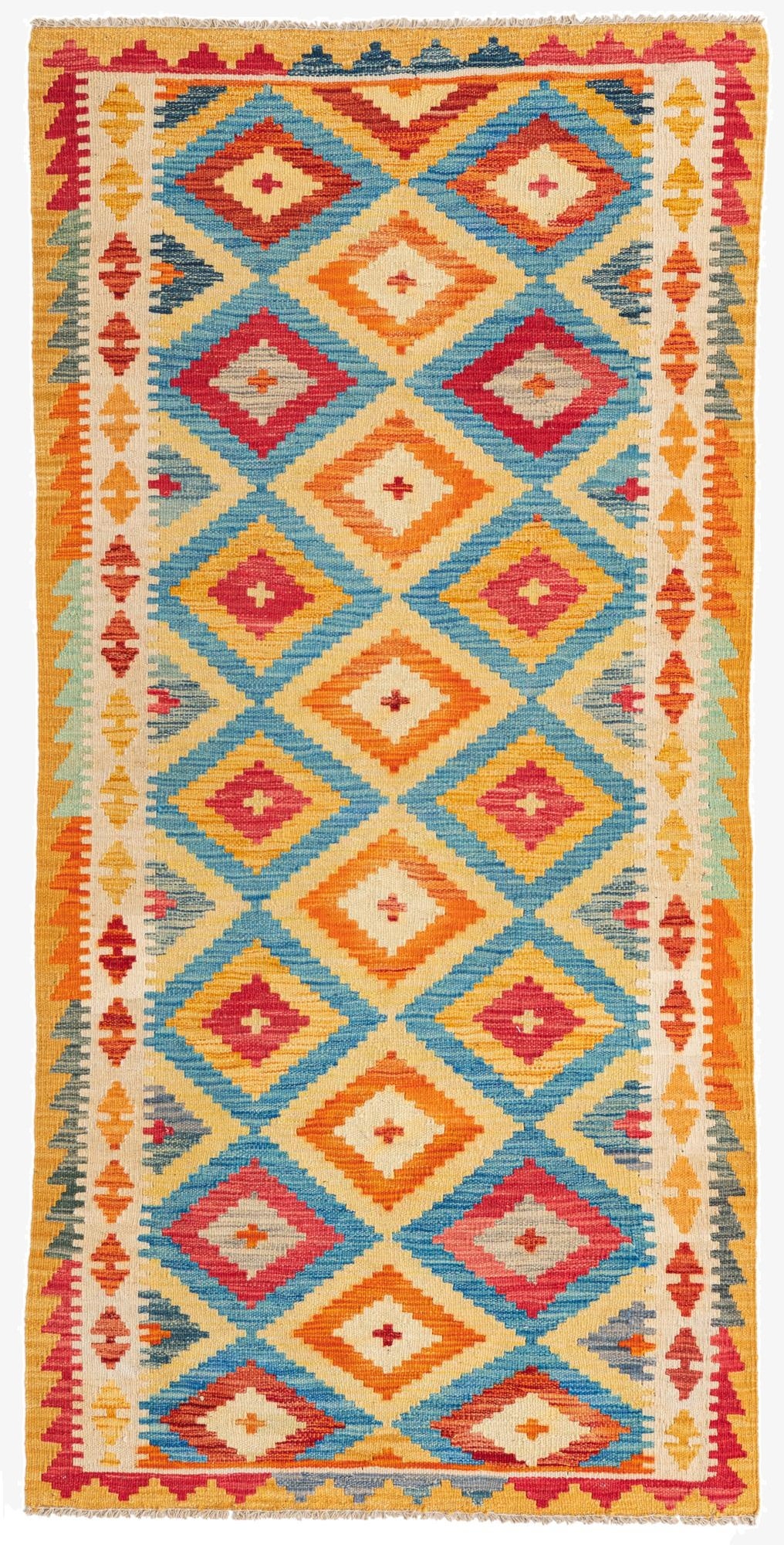 3' 2 x 6' 6  Hand Woven Kilim Maymana Wool Runner Rug