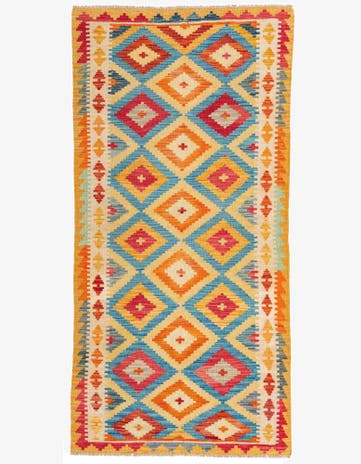 3' 2 x 6' 6 Hand Woven Kilim Maymana Wool Runner Rug