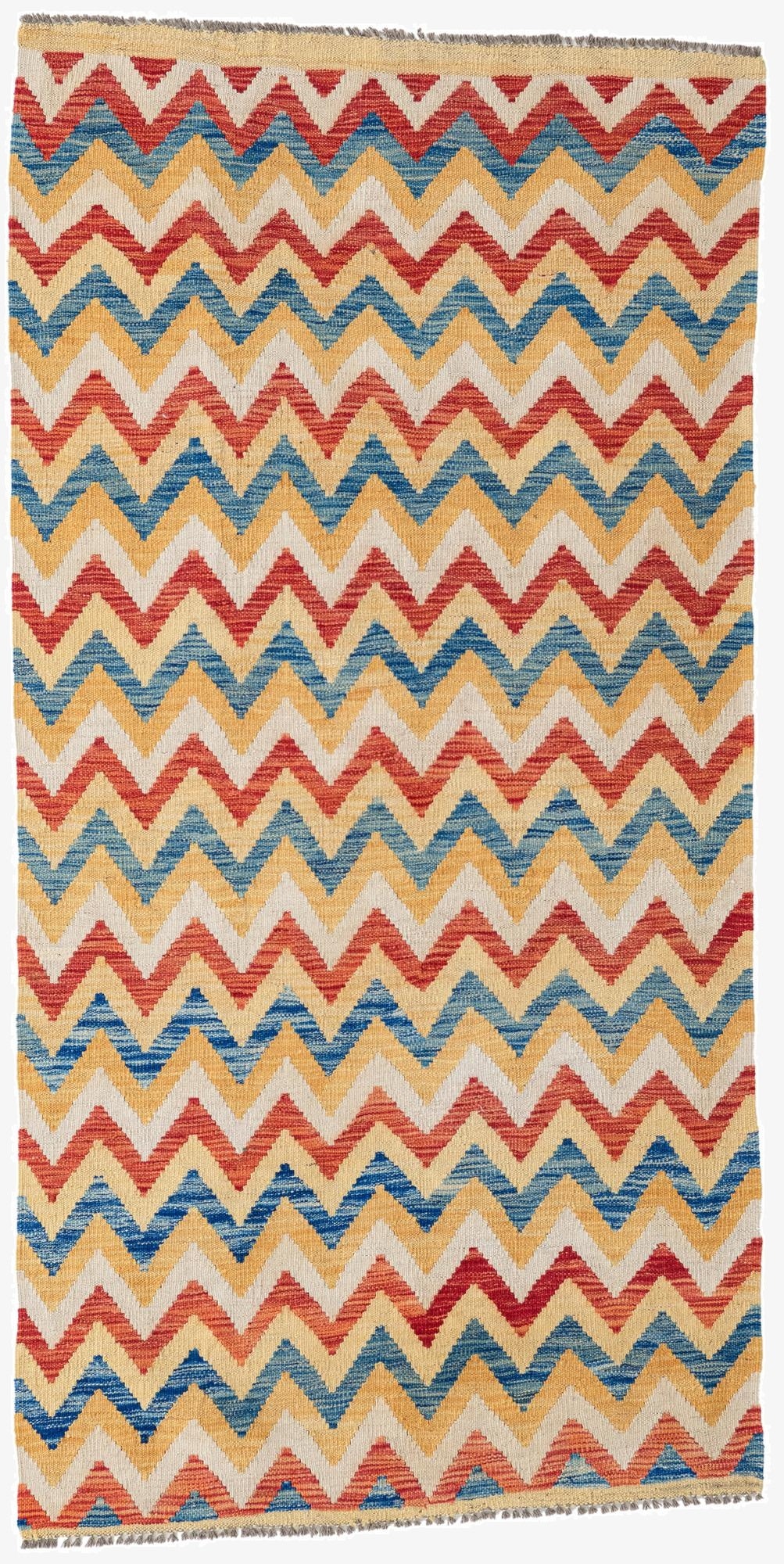 3' 3 x 6' 6  Hand Woven Kilim Maymana Wool Runner Rug