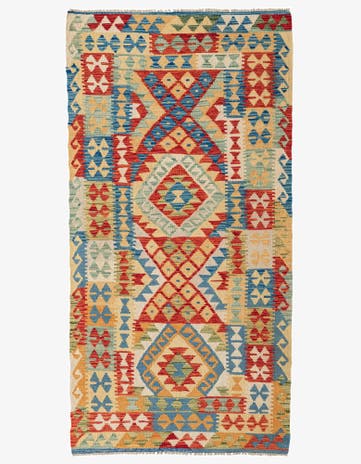 3' 4 x 6' 7 Hand Woven Kilim Maymana Wool Runner Rug