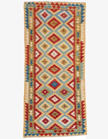 3' 2 x 6' 9 Hand Woven Kilim Maymana Wool Runner Rug