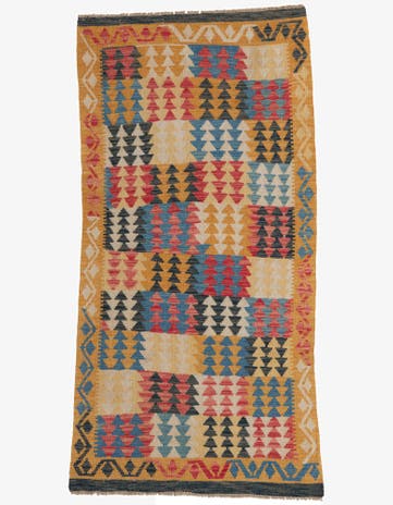 3' 3 x 6' 6 Hand Woven Kilim Maymana Wool Runner Rug