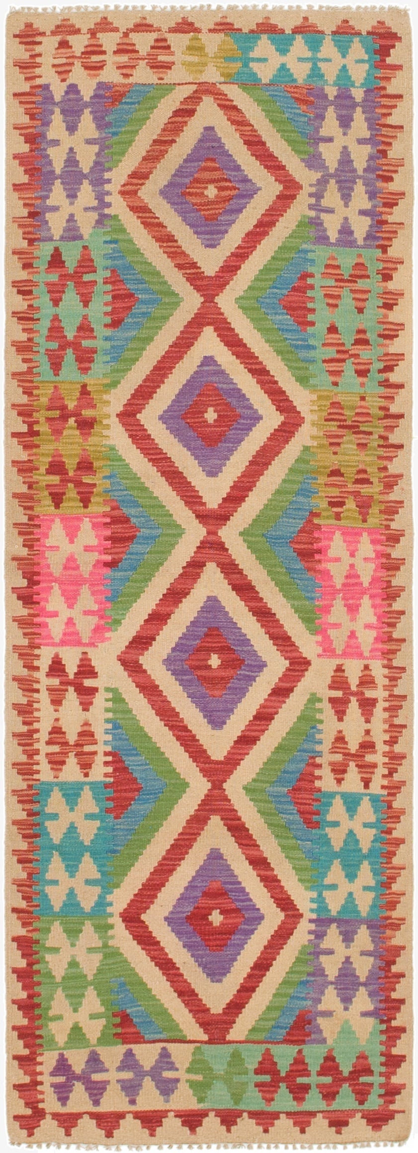 2' 4 x 6' 8  Hand Woven Kilim Maymana Wool Runner Rug