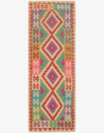 2' 4 x 6' 8 Hand Woven Kilim Maymana Wool Runner Rug