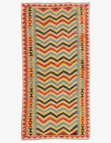 3' 4 x 6' 7 Hand Woven Kilim Maymana Wool Runner Rug