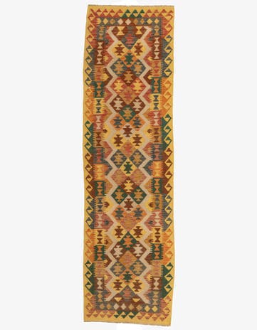 2' 9 x 9' 7 Hand Woven Kilim Maymana Wool Runner Rug