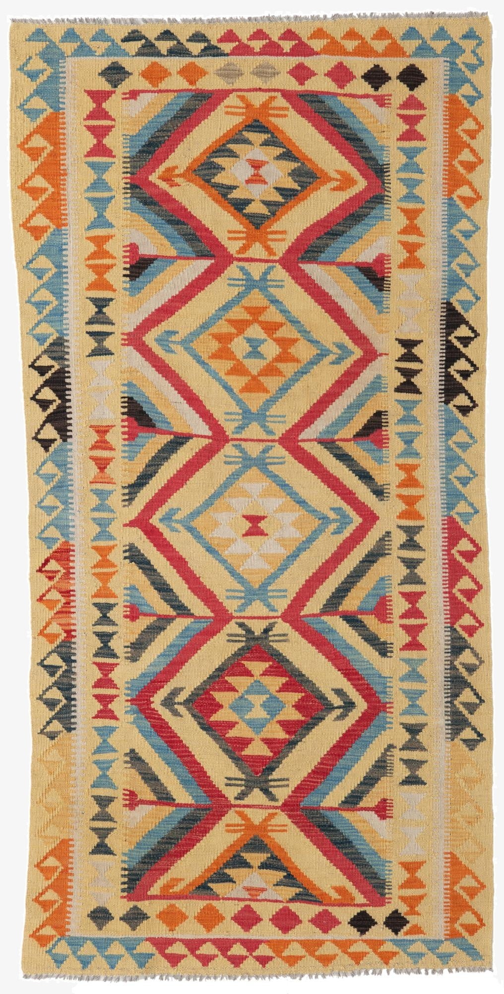 3' 3 x 6' 8  Hand Woven Kilim Maymana Wool Runner Rug