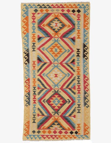 3' 3 x 6' 8 Hand Woven Kilim Maymana Wool Runner Rug
