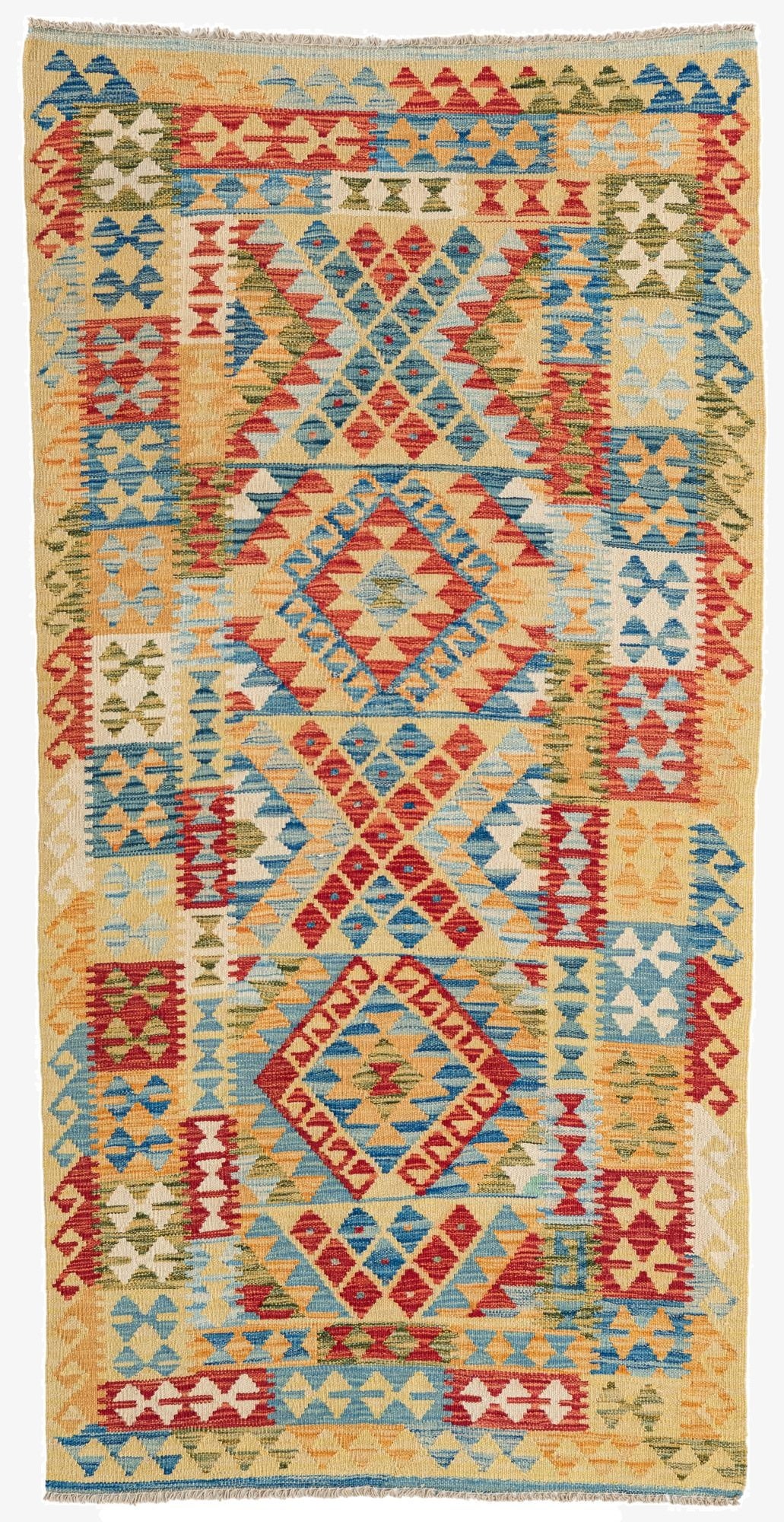 3' 3 x 6' 5  Hand Woven Kilim Maymana Wool Runner Rug