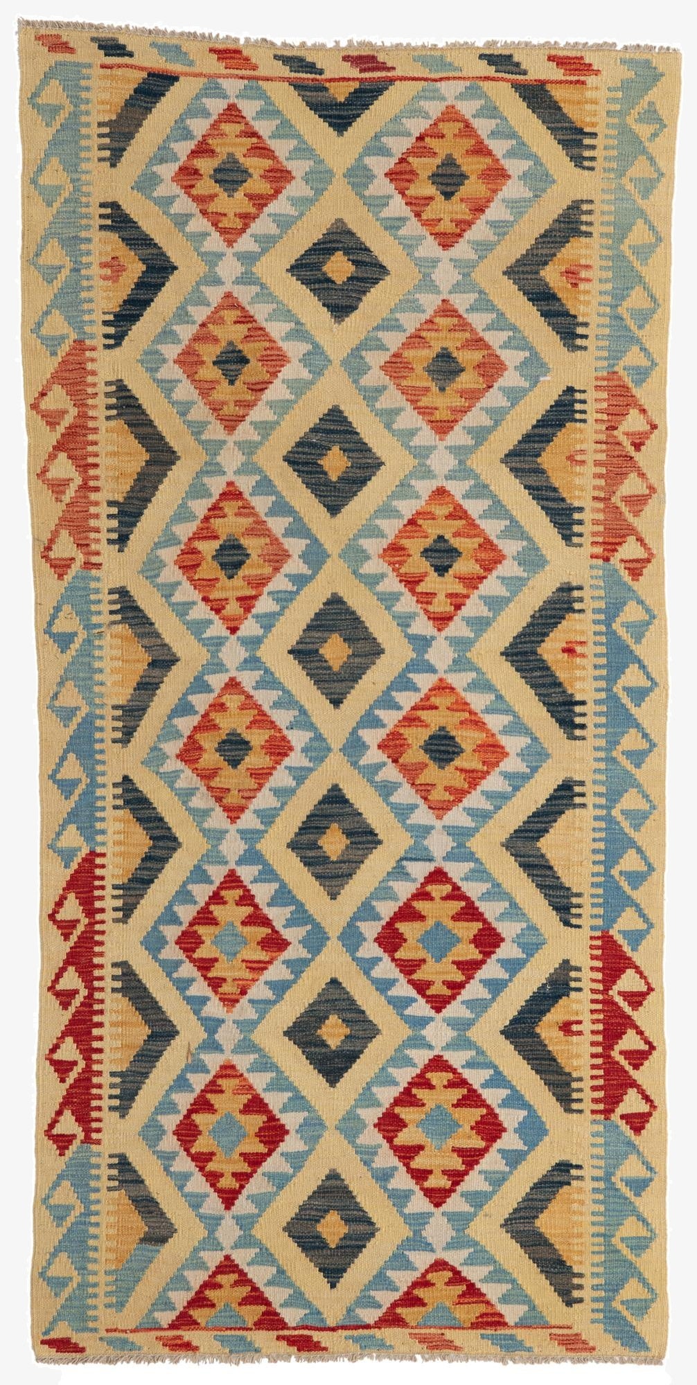 Primary image 3' 3 x 6' 8  Hand Woven Kilim Maymana Wool Runner Rug