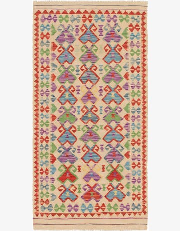 3' 3 x 6' 3 Hand Woven Kilim Maymana Wool Runner Rug