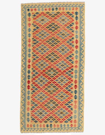 3' 5 x 6' 10 Hand Woven Kilim Maymana Wool Runner Rug