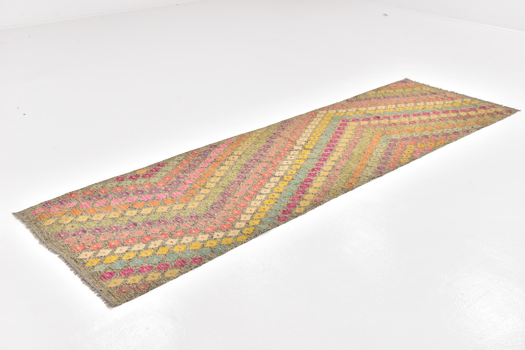 3' x 9' 10 Hand Woven Kilim Modern Wool Runner Rug