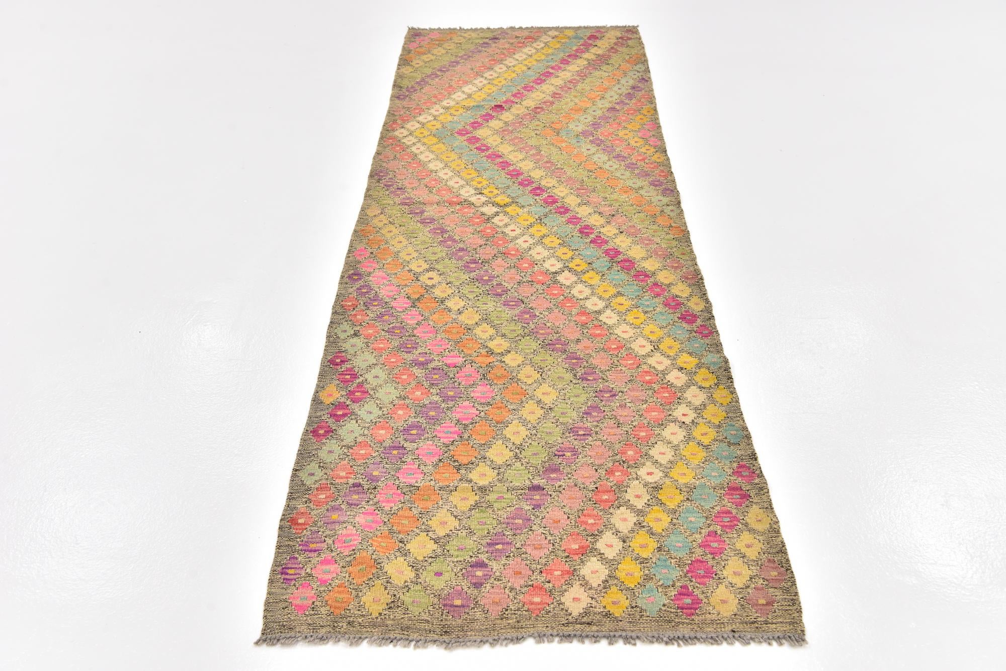 3' x 9' 10 Hand Woven Kilim Modern Wool Runner Rug