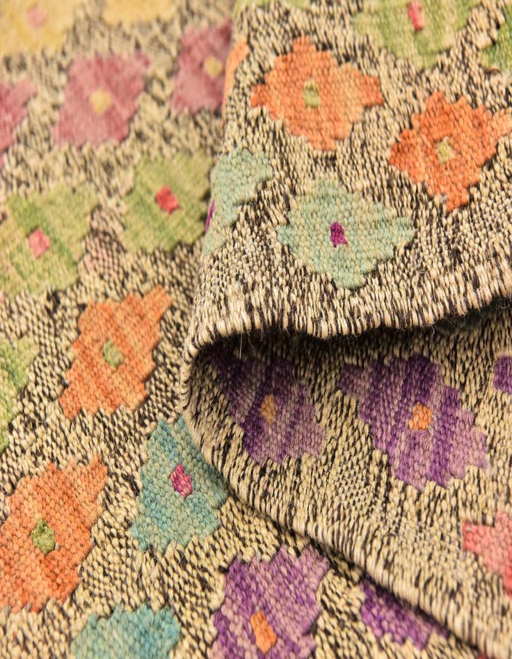 Detail image of 3' x 9' 10  Hand Woven Kilim Modern Wool Runner Rug