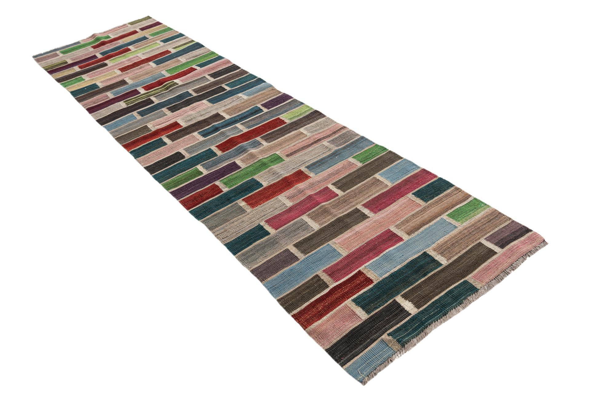 2' 6 x 9' 7 Hand Woven Kilim Modern Wool Runner Rug