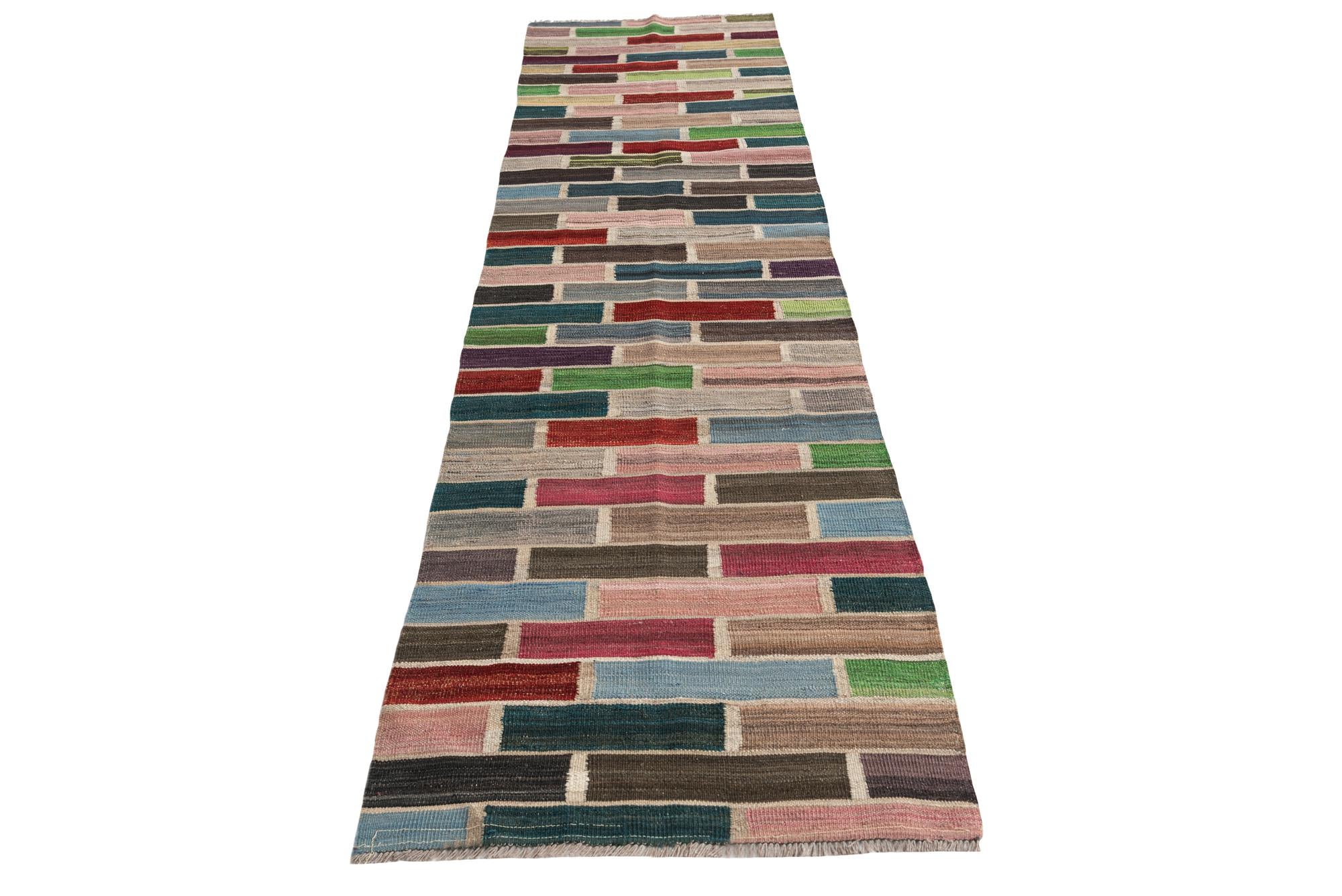 2' 6 x 9' 7 Hand Woven Kilim Modern Wool Runner Rug