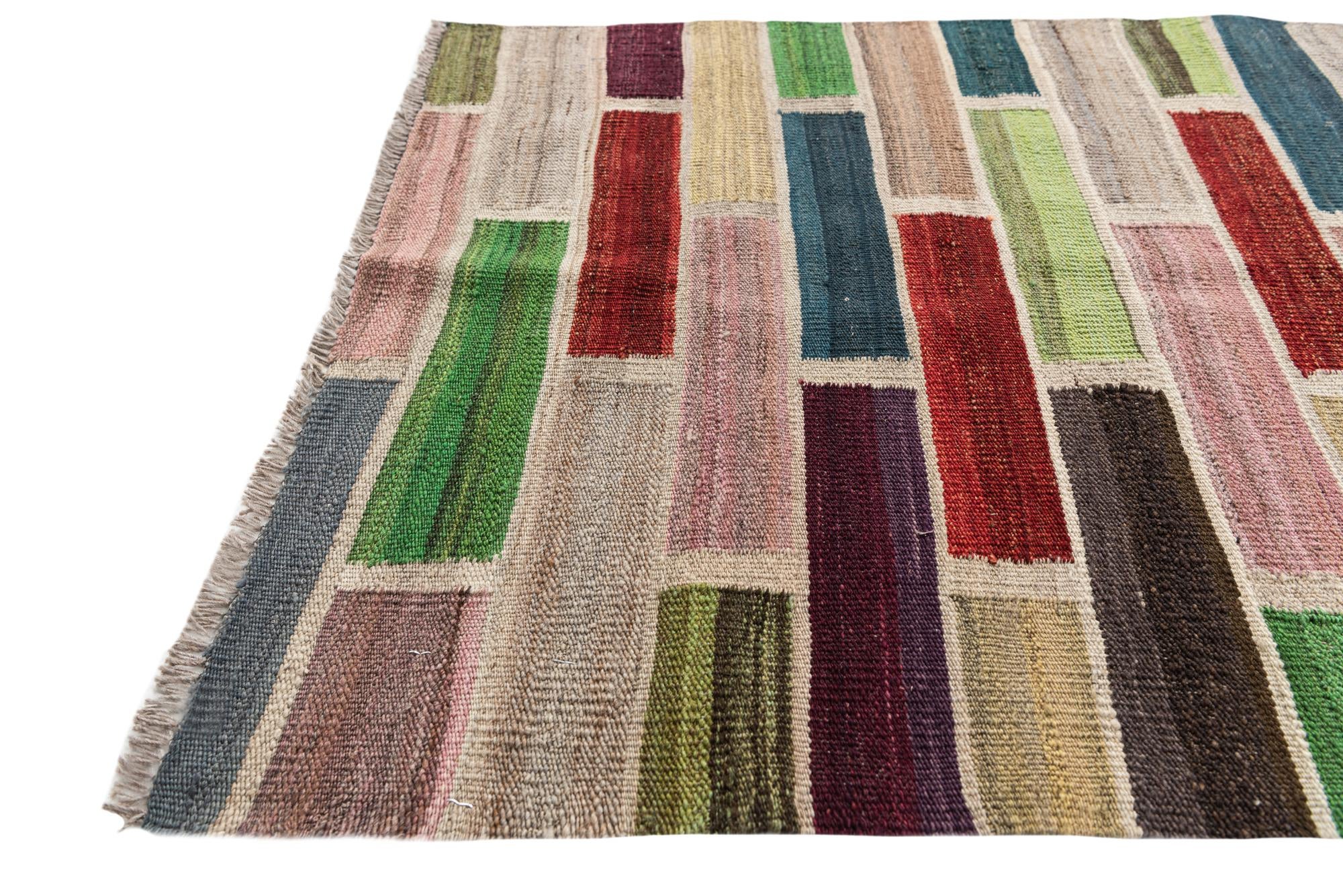 2' 6 x 9' 7 Hand Woven Kilim Modern Wool Runner Rug