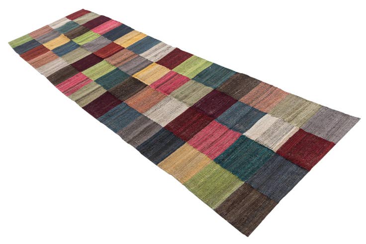 Detail image of 2' 9 x 9' 8 Hand Woven Kilim Modern Wool Runner Rug