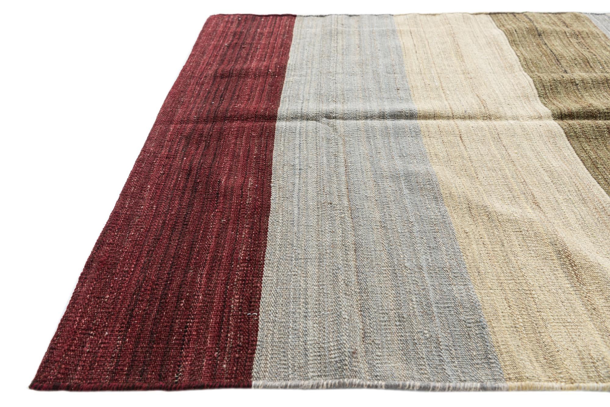 3' 8 x 11' Hand Woven Kilim Modern Wool Runner Rug