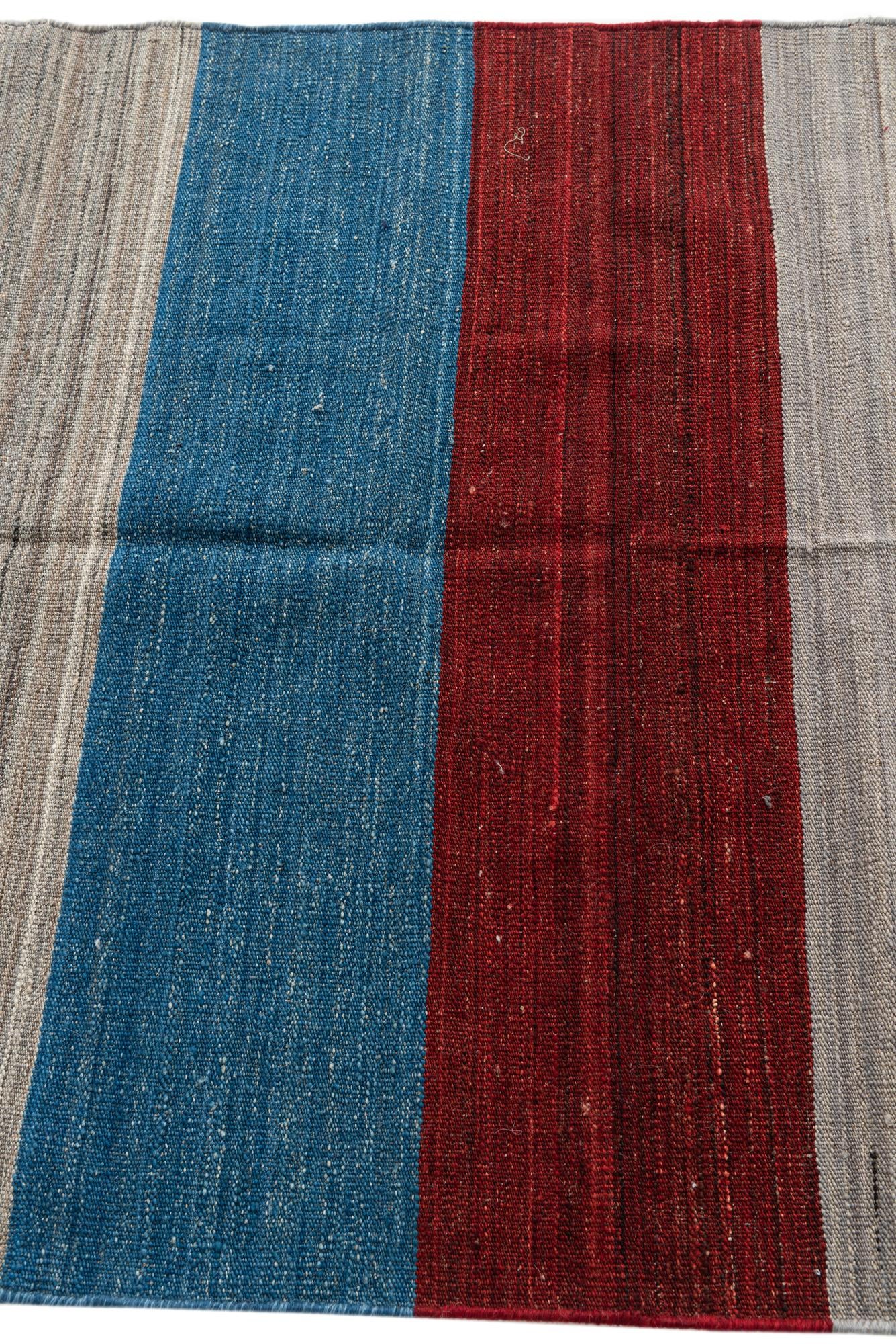 3' 8 x 11' Hand Woven Kilim Modern Wool Runner Rug
