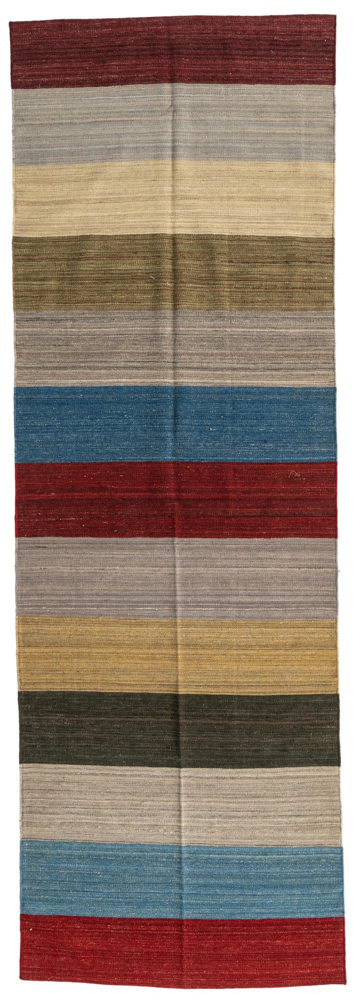 3' 8 x 11' Hand Woven Kilim Modern Wool Runner Rug