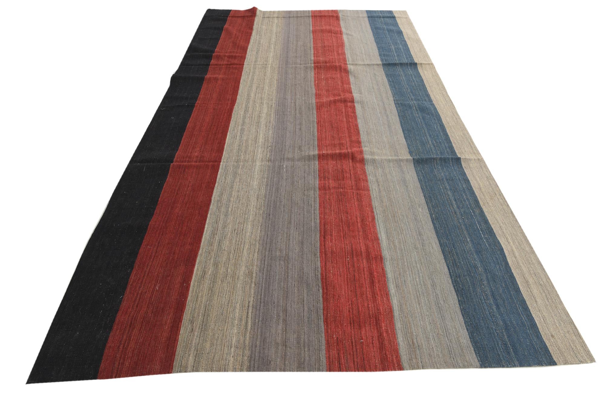 6' x 12' 6 Hand Woven Kilim Modern Wool Runner Rug