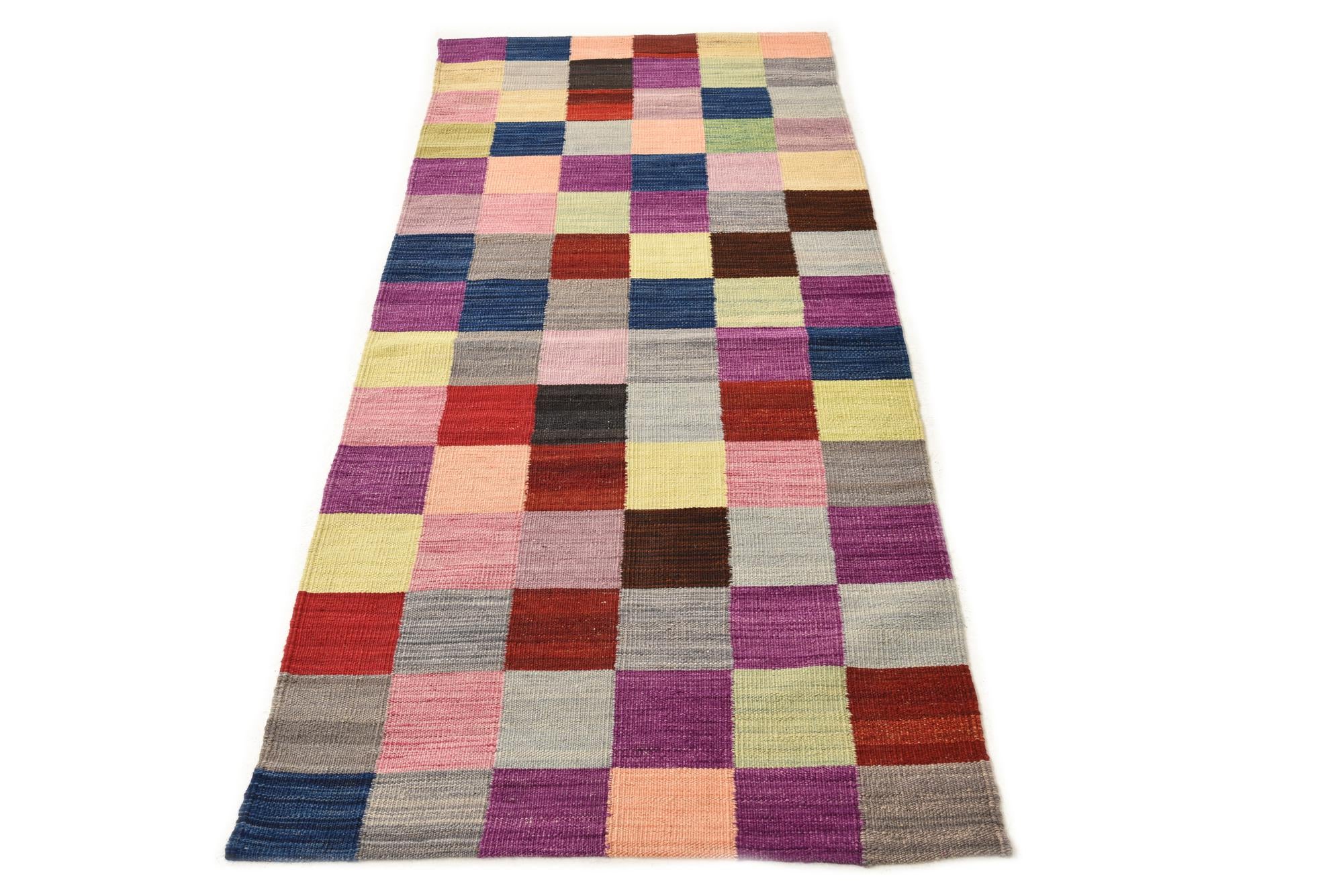 2' 9 x 6' 8 Hand Woven Kilim Modern Wool Runner Rug