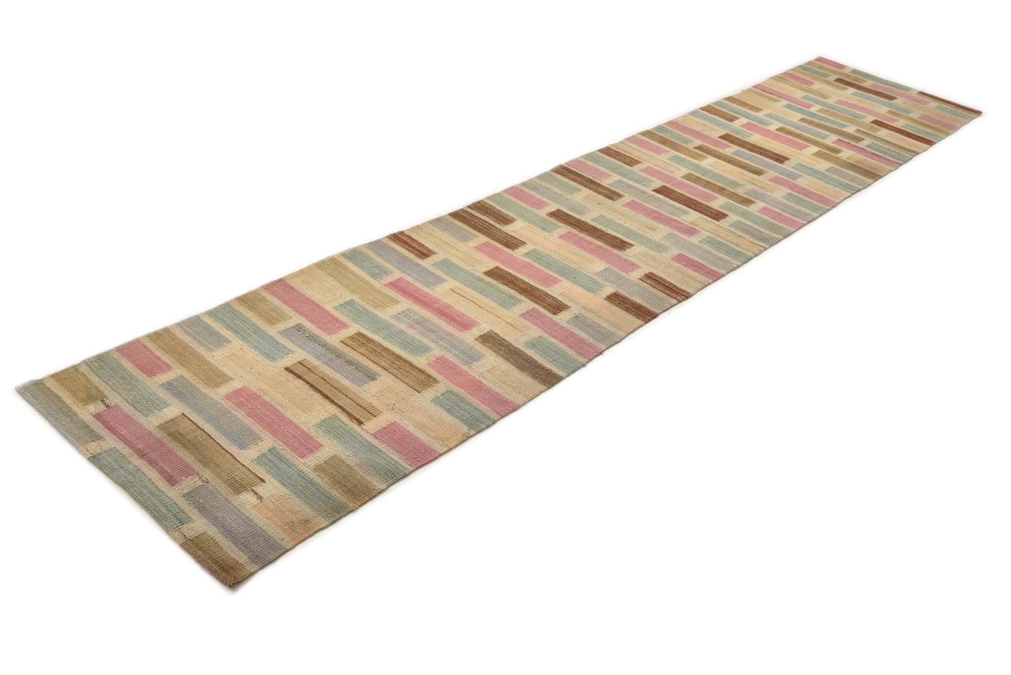 2' 4 x 11' 10 Hand Woven Kilim Modern Wool Runner Rug