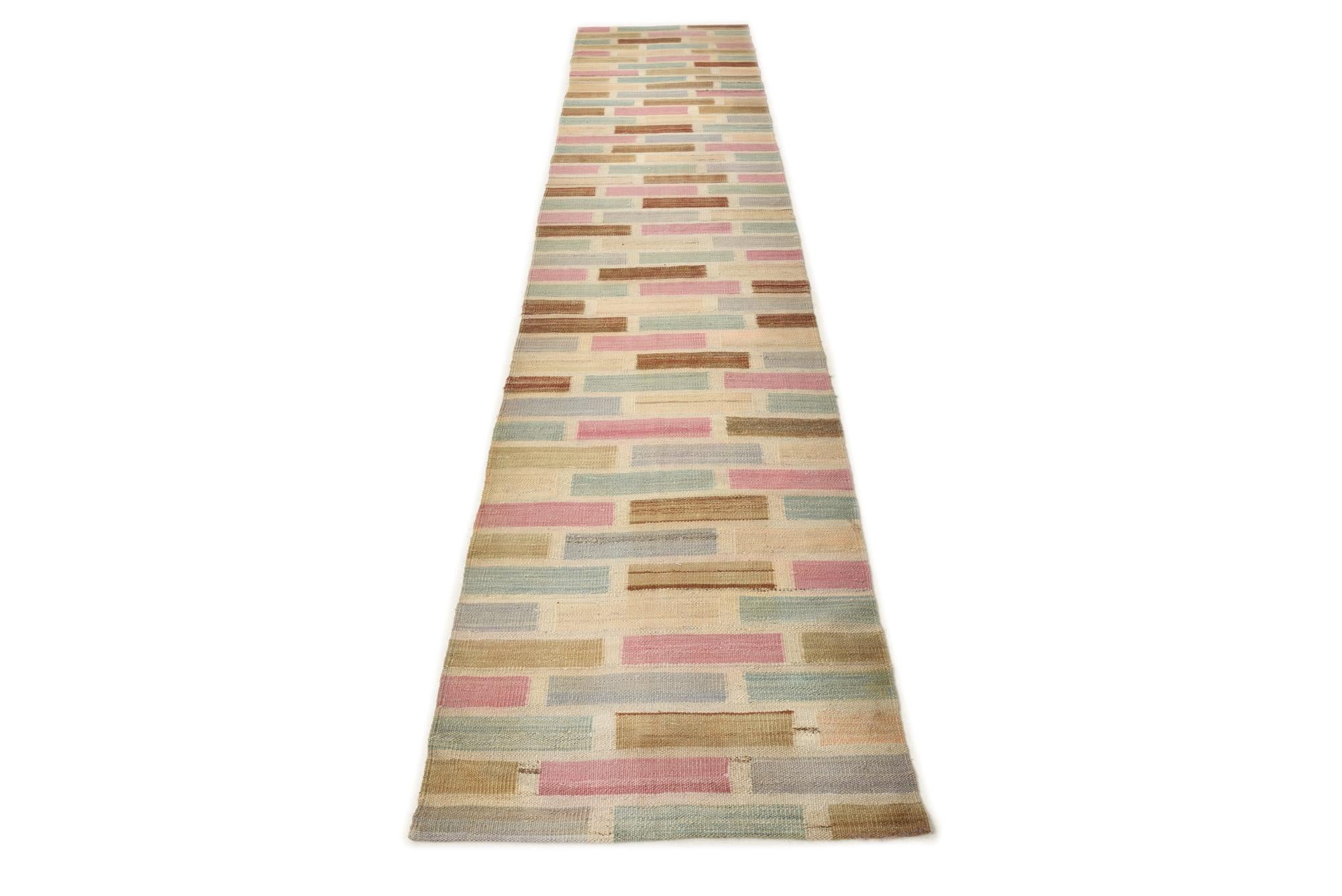 2' 4 x 11' 10 Hand Woven Kilim Modern Wool Runner Rug