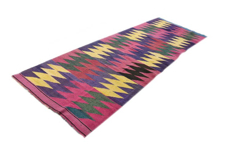 Detail image of 3' 10 x 11' 2 Hand Woven Kilim Modern Wool Runner Rug