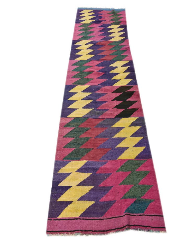 Detail image of 3' 10 x 11' 2  Hand Woven Kilim Modern Wool Runner Rug