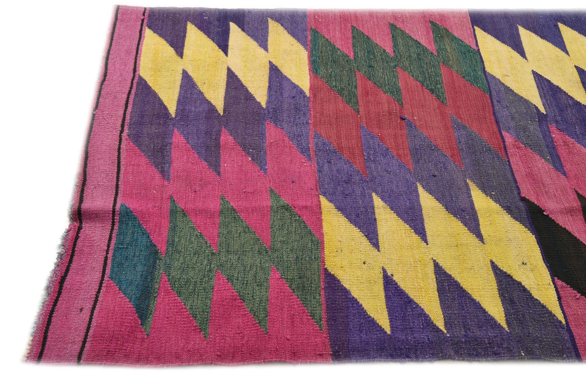 3' 10 x 11' 2 Hand Woven Kilim Modern Wool Runner Rug