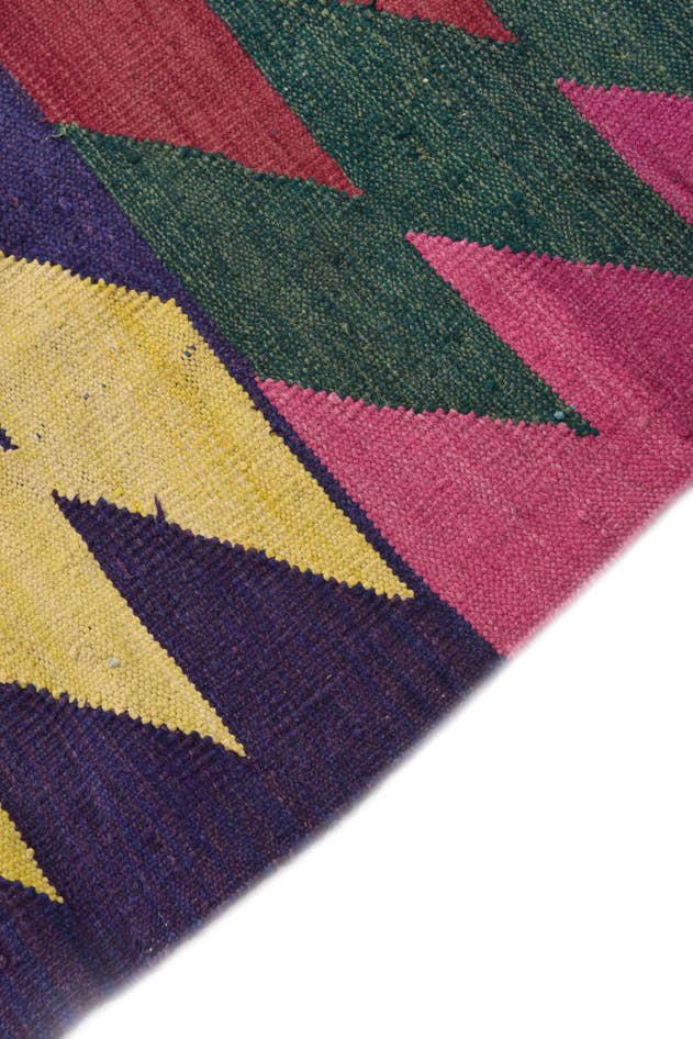 Detail image of 3' 10 x 11' 2 Hand Woven Kilim Modern Wool Runner Rug