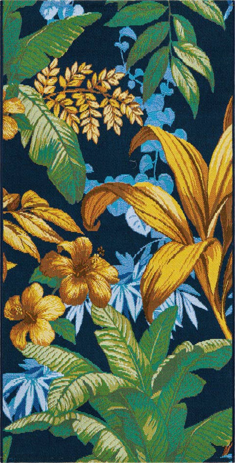 Detail image of 2' 7 x 5' 3 Easy-Clean Botanical Indoor / Outdoor Runner Rug