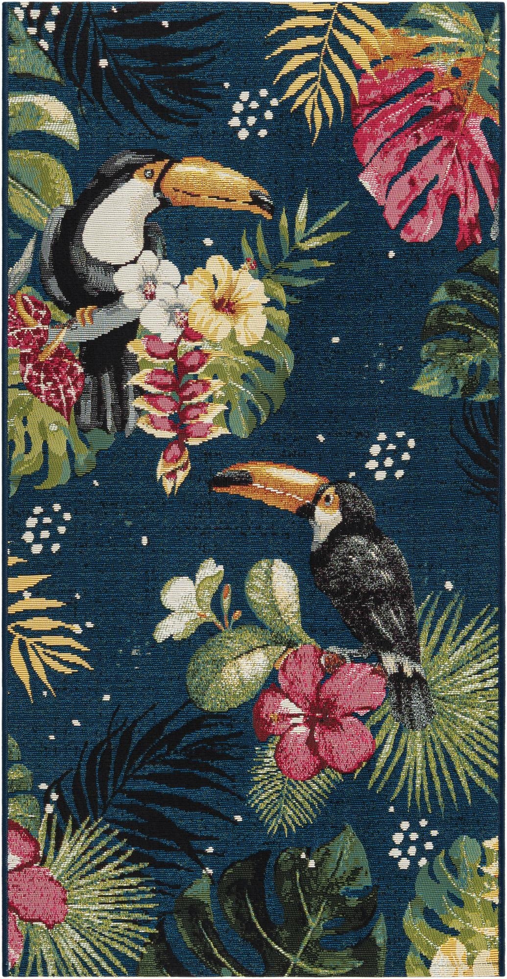 Primary image 2' 7 x 5' 3  Washable Botanical Indoor / Outdoor Runner Rug