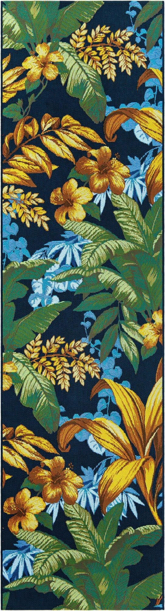 2' 7 x 10'  Washable Botanical Indoor / Outdoor Runner Rug