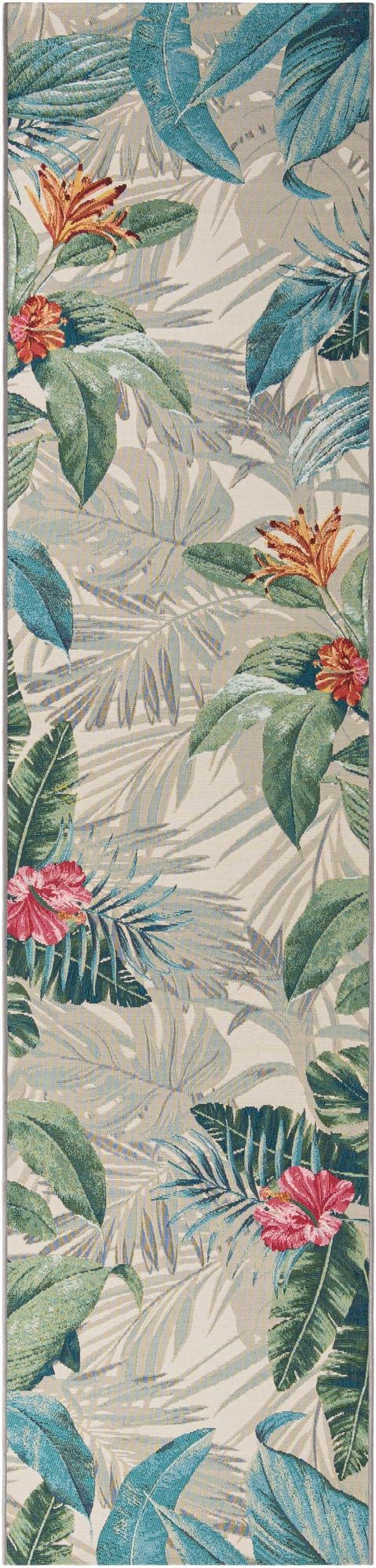 Primary image 2' 7 x 12'  Washable Botanical Indoor / Outdoor Runner Rug
