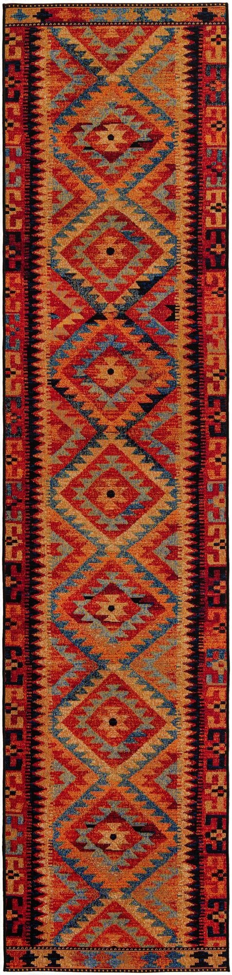 Primary image  2' 7 x 12'  Washable Tribal Indoor / Outdoor Runner Rug