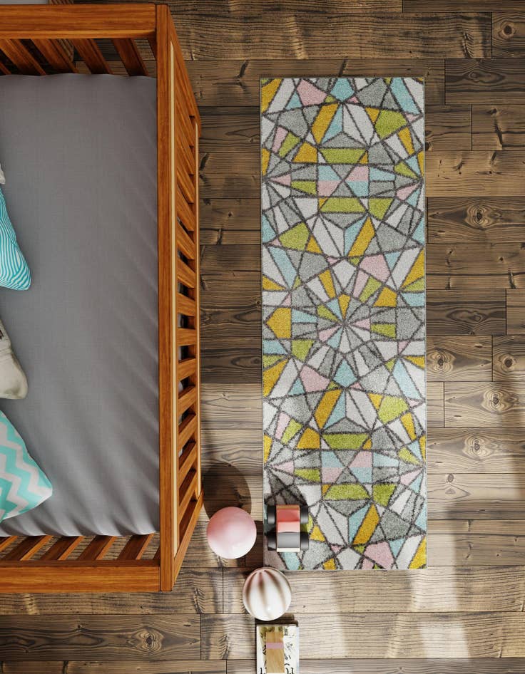 Detail image of 2' 2 x 6' 1 Stained Glass Whimsy Kids Runner Rug