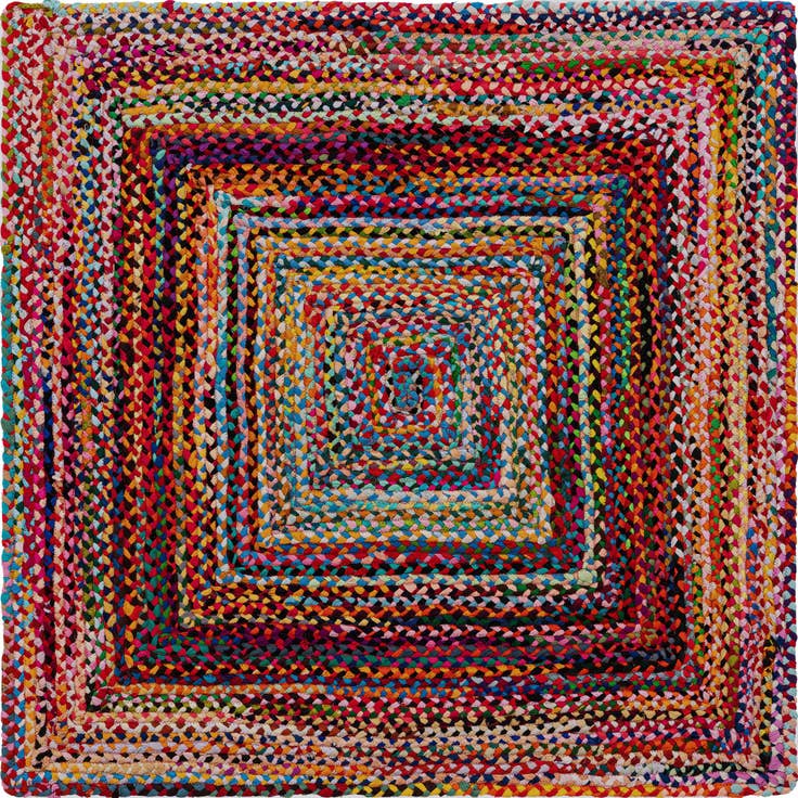 Detail image of 5' 1 x 5' 1 Handmade Braided Chindi Square Rug