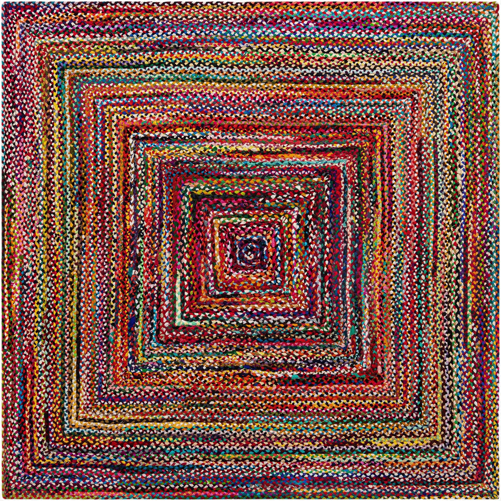 Primary image 8' x 8'  Hand Braided Chindi Square Rug