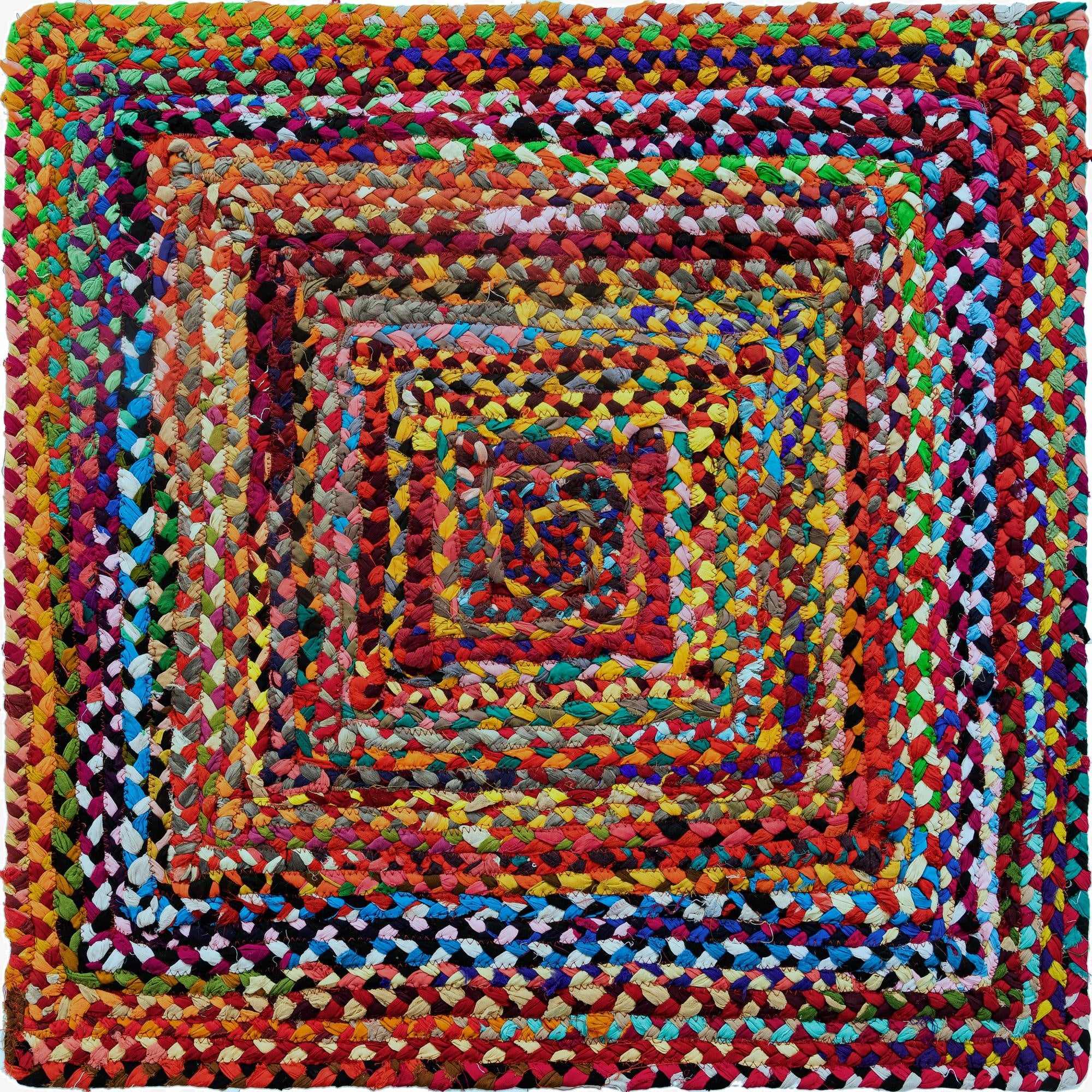 Primary image 3' 3 x 3' 3  Hand Braided Chindi Square Rug