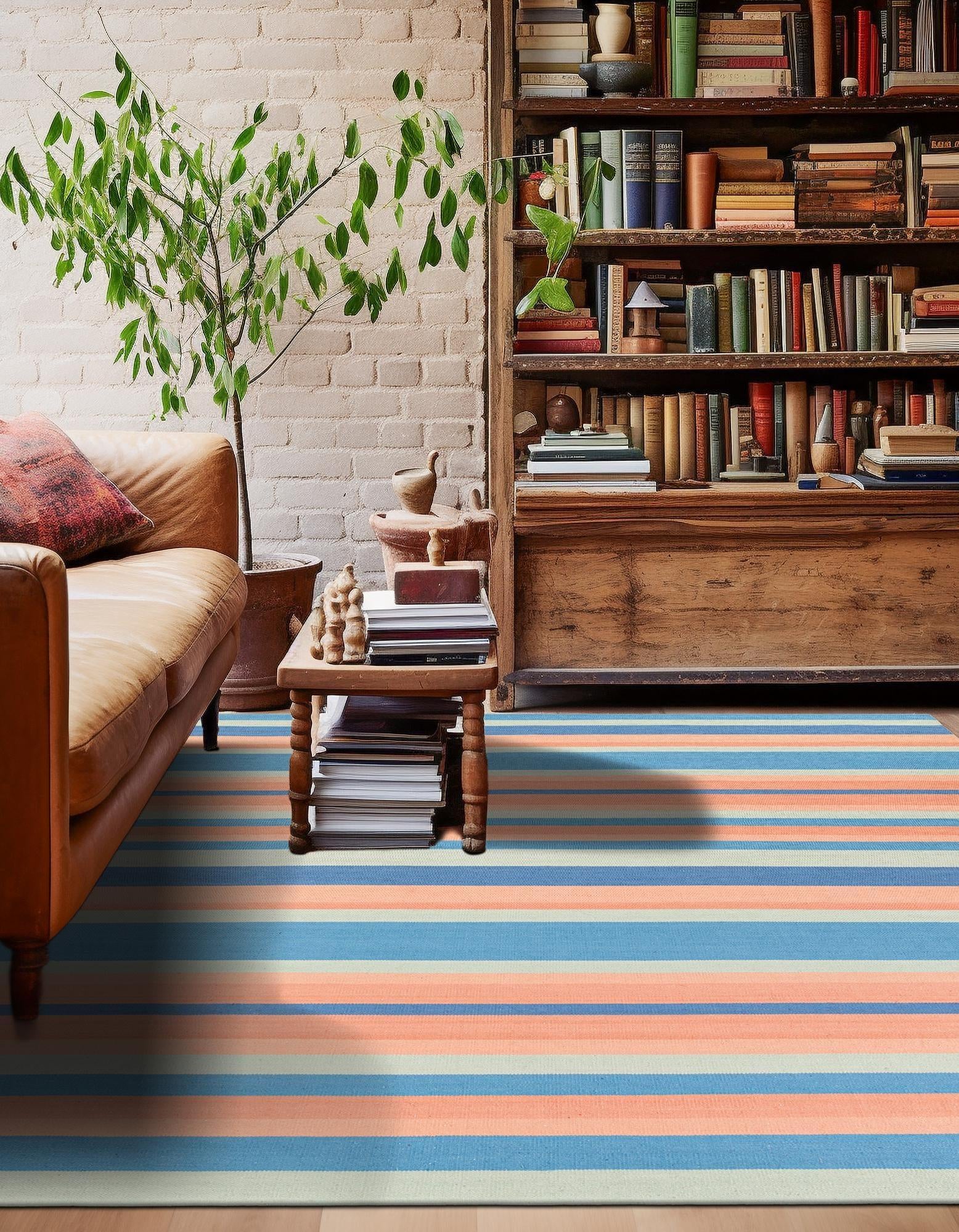 7' 10 x 7' 10 Hand Woven Flatweave Cotton Dhurrie Square Rug