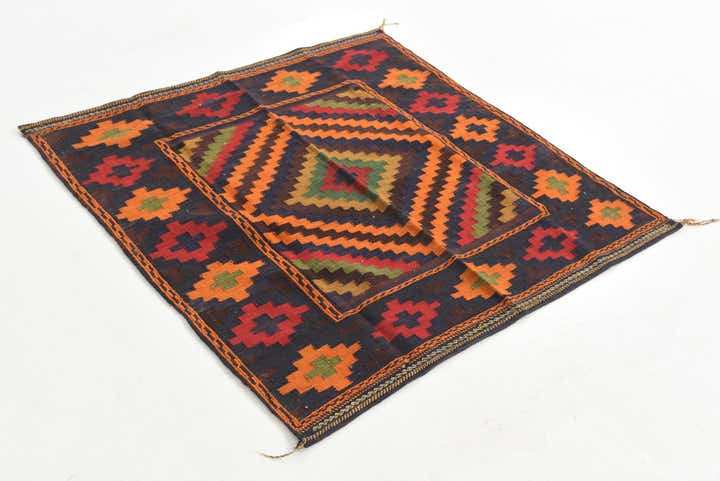 3' 10 x 4' Hand Knotted Kilim Fars Persian Wool Square Rug