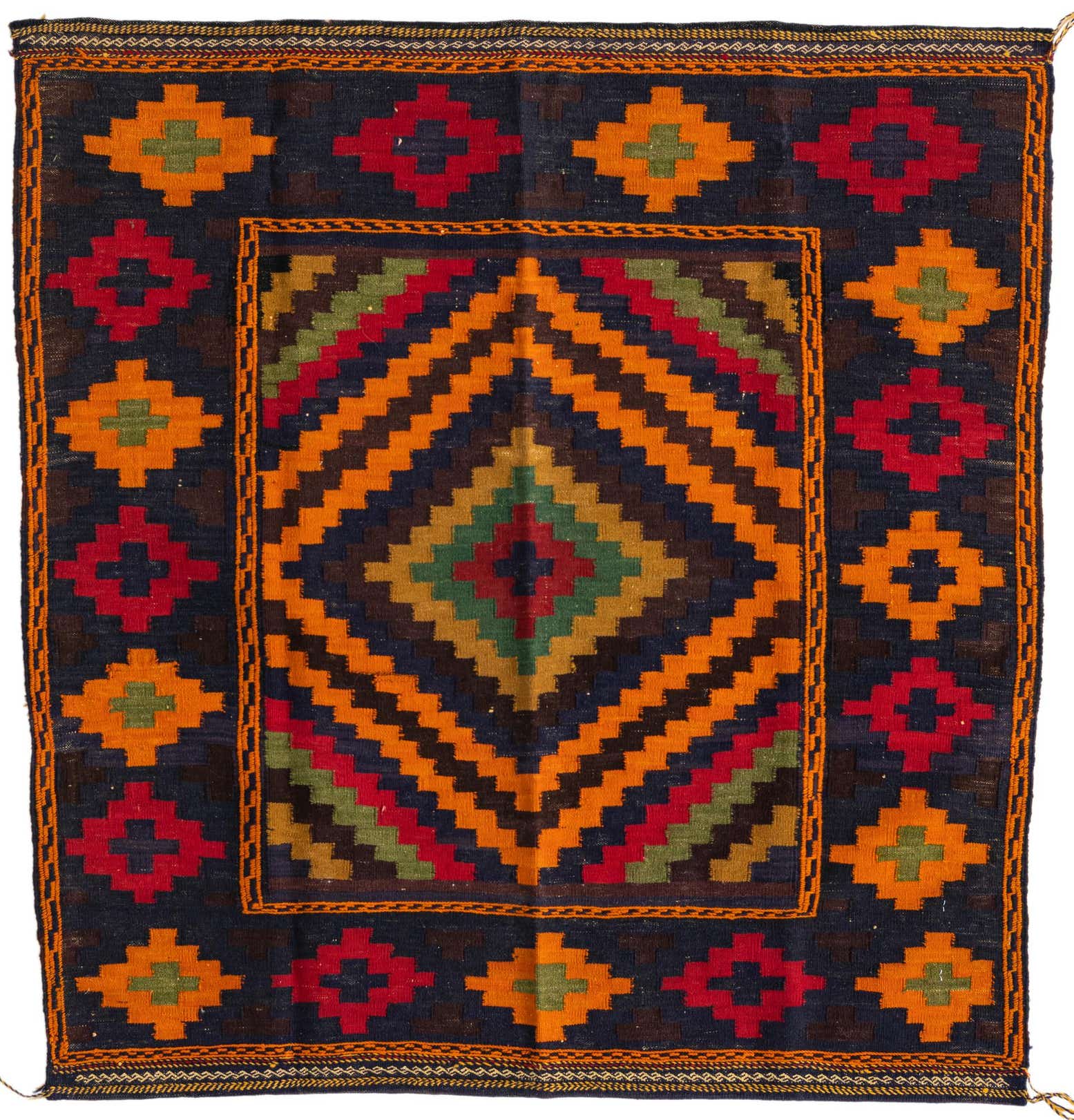 3' 10 x 4' Hand Knotted Kilim Fars Persian Wool Square Rug
